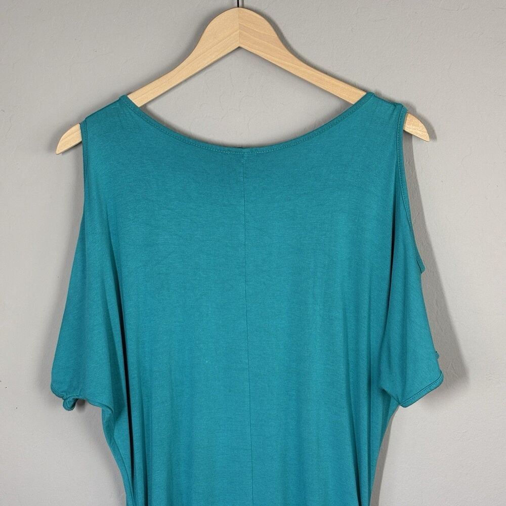 Vintage Y2K 2000s Top Women L Turquoise Blue Drape Stretch Office Siren USA Made - Picture 6 of 10